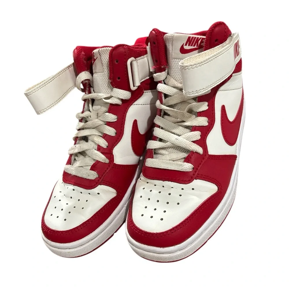 Nike Big Kid Court Borough Mid 2 Sneakers Red and White size 3.5Y